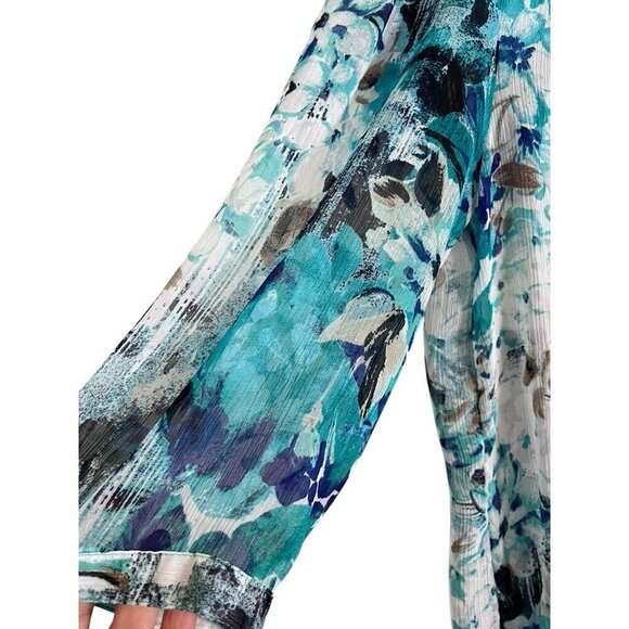 Christopher Banks Top Women L Blue Floral Sheer Western Boho Summer Office 80s - Picture 3 of 11